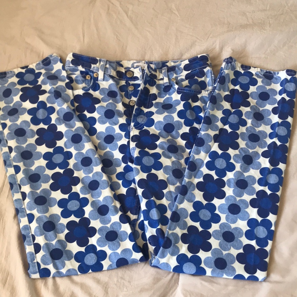 zara blue flower jeans